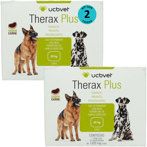 Therax Plus 1320mg Com 4 comprimidos Vermífugo UCBVET Kit Com 2